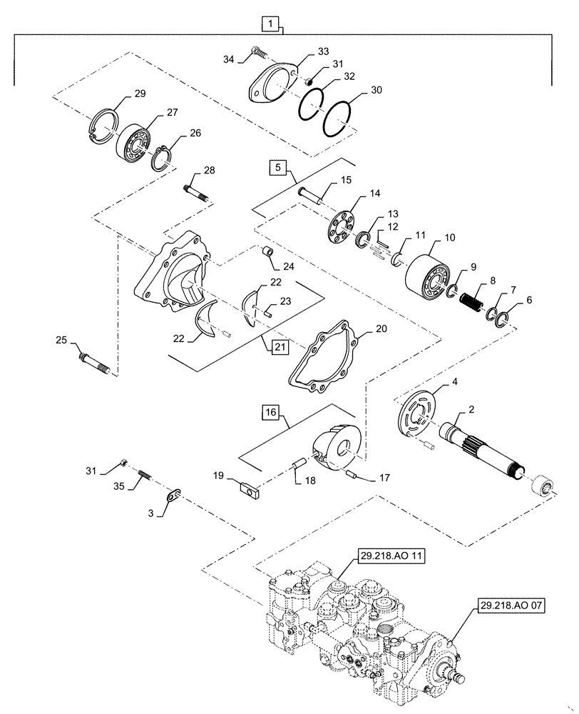 Схема запчастей Case SV280 - (29.218.AO[10]) - HYDROSTATIC PUMP, 46CC, MECHANICAL, CONTROL, REAR (29) - HYDROSTATIC DRIVE