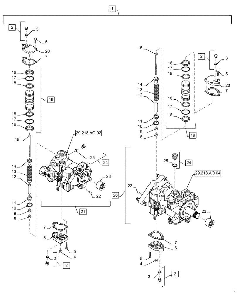 Схема запчастей Case TR320 - (29.212.06[06]) - PUMP, HYDROSTATIC TANDEM 46CC MDC REAR, BUSHED (SR250,SV300,TR320,TV380) (29) - HYDROSTATIC DRIVE