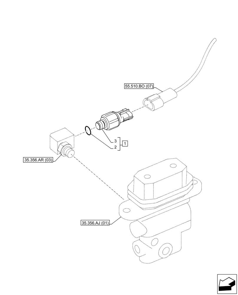 Схема запчастей Case CX350D LC - (55.512.BV[02]) - FOOT CONTROL VALVE, SENSOR (55) - ELECTRICAL SYSTEMS