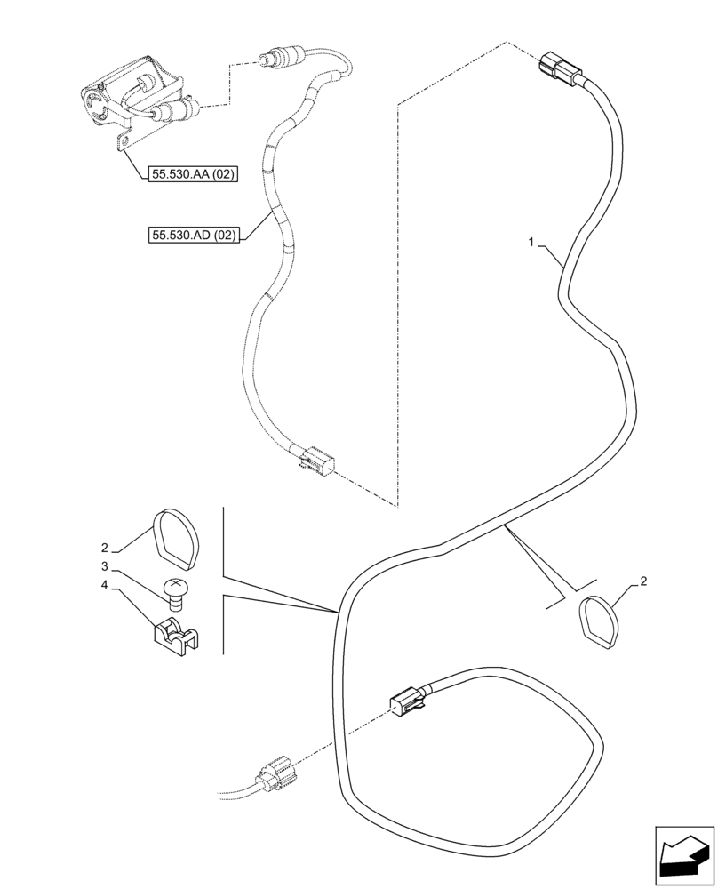 Схема запчастей Case CX300D LC - (55.530.AD[03]) - VAR - 461560 - 488038 - SIDE CAMERA, WIRE HARNESS (55) - ELECTRICAL SYSTEMS