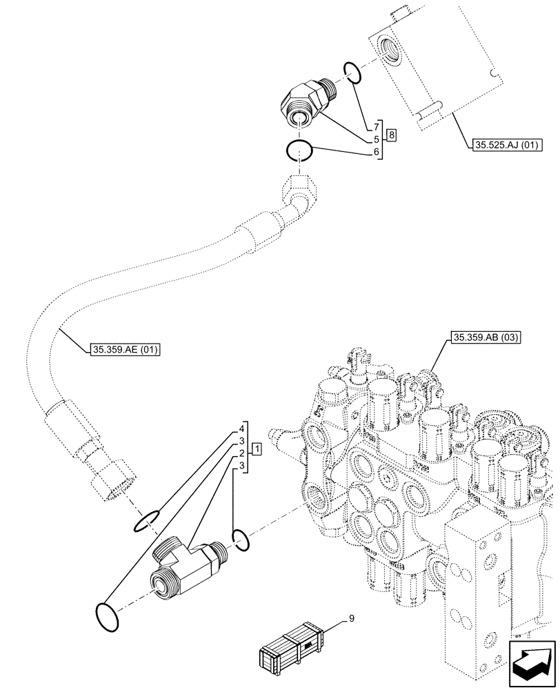 Схема запчастей Case 580N EP - (35.525.AA[10]) - VAR - 423083, 423084 - AUXILIARY HYDRAULIC, LINES (35) - HYDRAULIC SYSTEMS