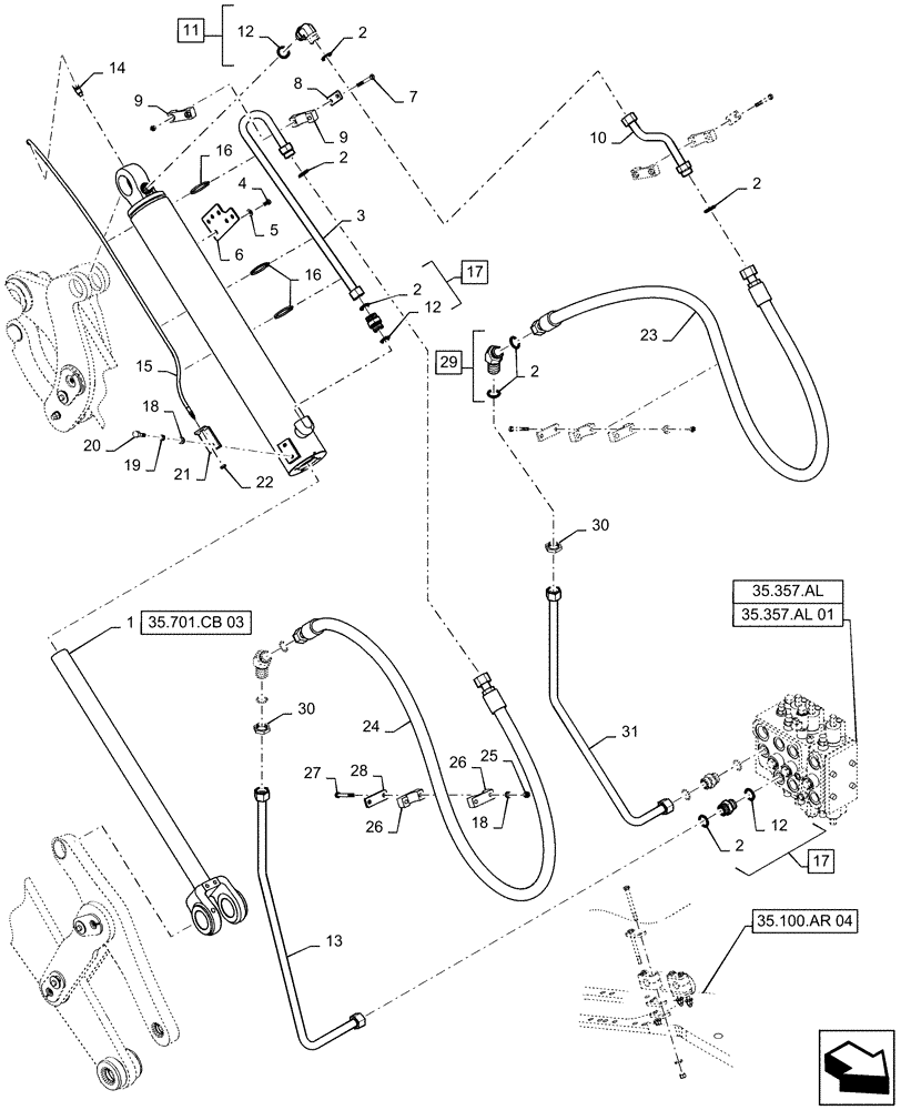 Схема запчастей Case 721F - (35.100.AR[02]) - TILT CYLINDER INSTALLATION - XT RIGHT SIDE (35) - HYDRAULIC SYSTEMS