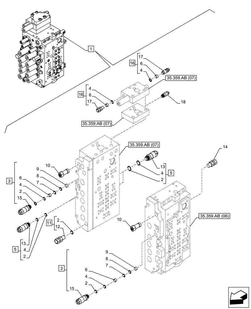 Схема запчастей Case CX250D LC LR - (35.359.AY[02]) - VAR - 461863 - RELIEF VALVE, CLAMSHELL BUCKET, ROTATION, W/ ELECTRICAL PROPORTIONAL CONTROL, COMPONENTS (35) - HYDRAULIC SYSTEMS