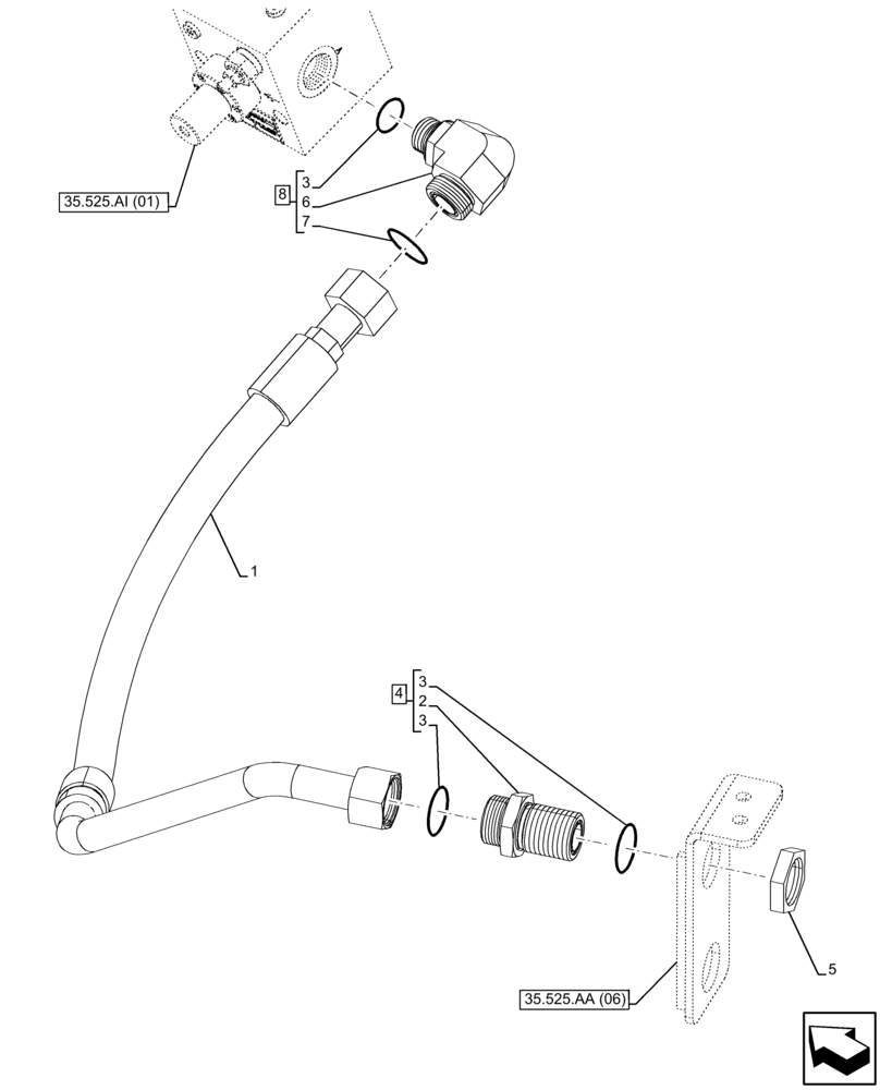 Схема запчастей Case 590SN - (35.525.AA[15]) - VAR - 747662 - AUXILIARY HYDRAULIC, LINES (35) - HYDRAULIC SYSTEMS