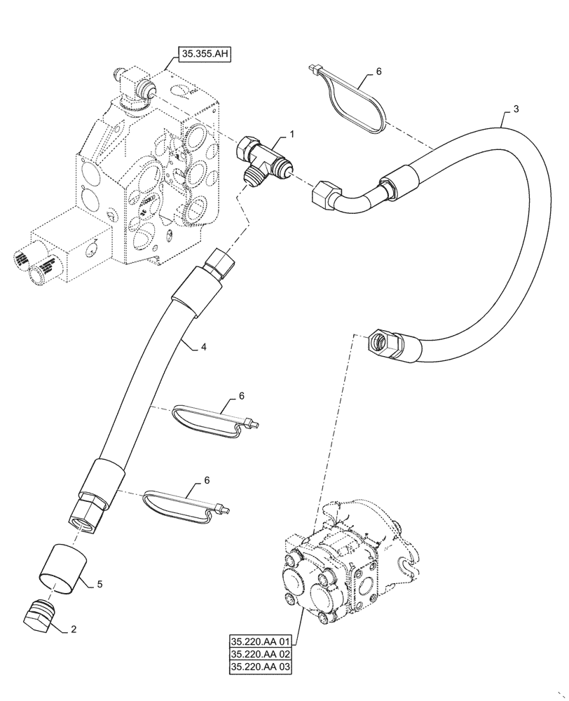 Схема запчастей Case TR340 - (35.734.AH[18]) - HYDRAULIC VALVE, SUPPLY LINES, EU ONLY, EH (35) - HYDRAULIC SYSTEMS