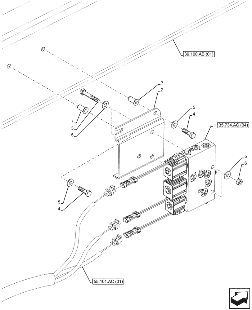 Схема запчастей Case 590SN - (35.734.AC[03]) - QUICK COUPLER VALVE W/ LOADER AND BACKHOE HYDRAULIC COUPLER (35) - HYDRAULIC SYSTEMS