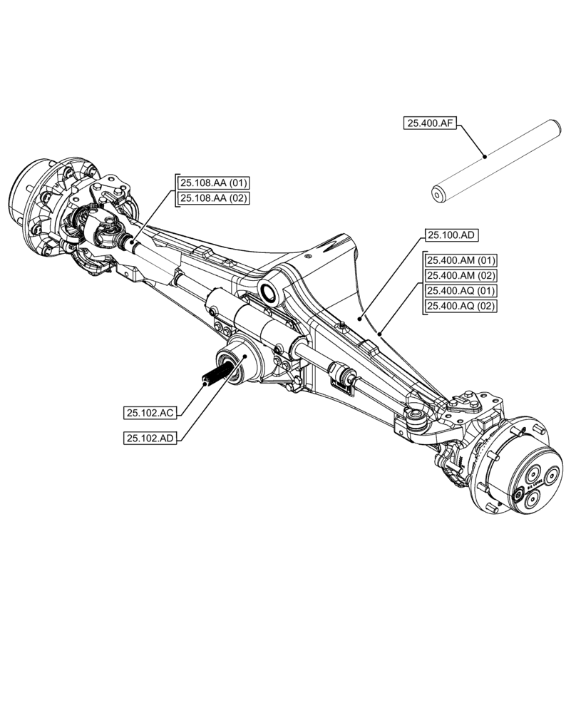 Схема запчастей Case 580SN - (00.000.25[02]) - PICTORIAL INDEX - FRONT AXLE SYSTEM 4WD (00) - GENERAL & PICTORIAL INDEX
