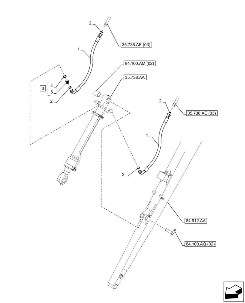 Схема запчастей Case CX250D LC LR - (35.738.AE[04]) - VAR - 481238 - BUCKET CYLINDER, LINES (ARM L=8M) (35) - HYDRAULIC SYSTEMS