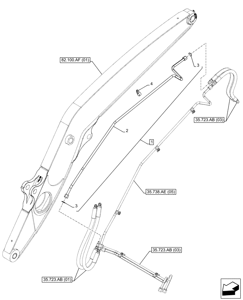 Схема запчастей Case 580N EP - (35.723.AB[04]) - VAR - 423079, 742242, 747539, 747657, 747863 - BUCKET CYLINDER, LINES (35) - HYDRAULIC SYSTEMS