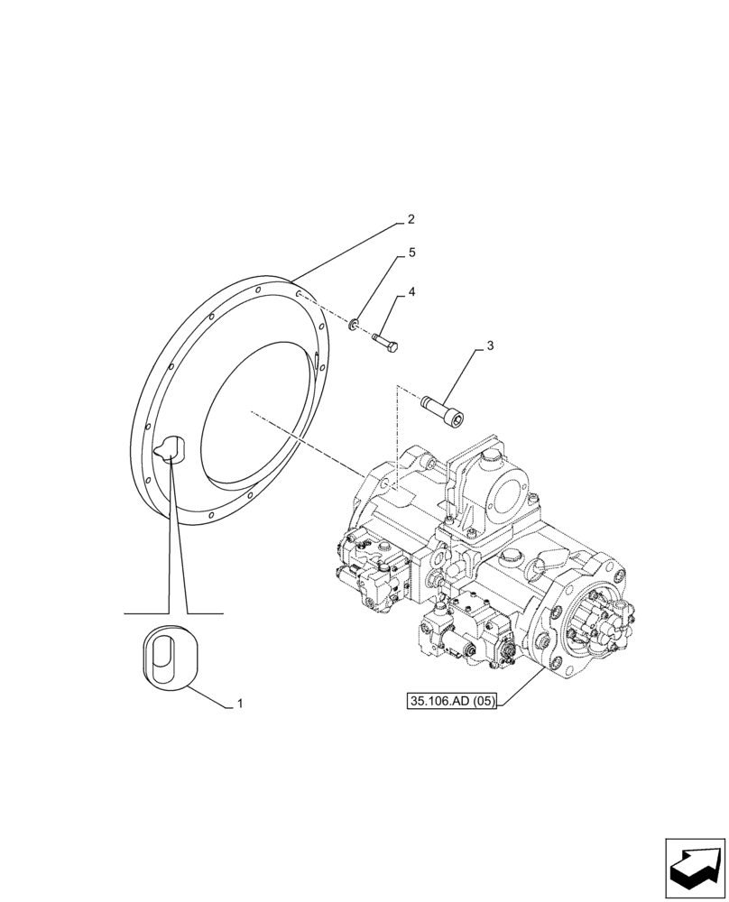 Схема запчастей Case CX350D LC - (35.106.AB[02]) - VAR - 461863 - VARIABLE DELIVERY HYDRAULIC PUMP, FLANGE, CLAMSHELL BUCKET, ROTATION, W/ ELECTRICAL PROPORTIONAL CONTROL (35) - HYDRAULIC SYSTEMS