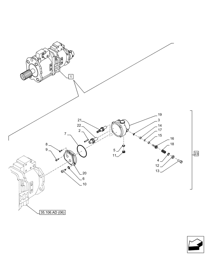 Схема запчастей Case CX350D LC - (35.357.AC[02]) - VAR - 461863 - HYDRAULIC PUMP, PILOT, CLAMSHELL BUCKET, ROTATION, W/ ELECTRICAL PROPORTIONAL CONTROL, COMPONENTS (35) - HYDRAULIC SYSTEMS