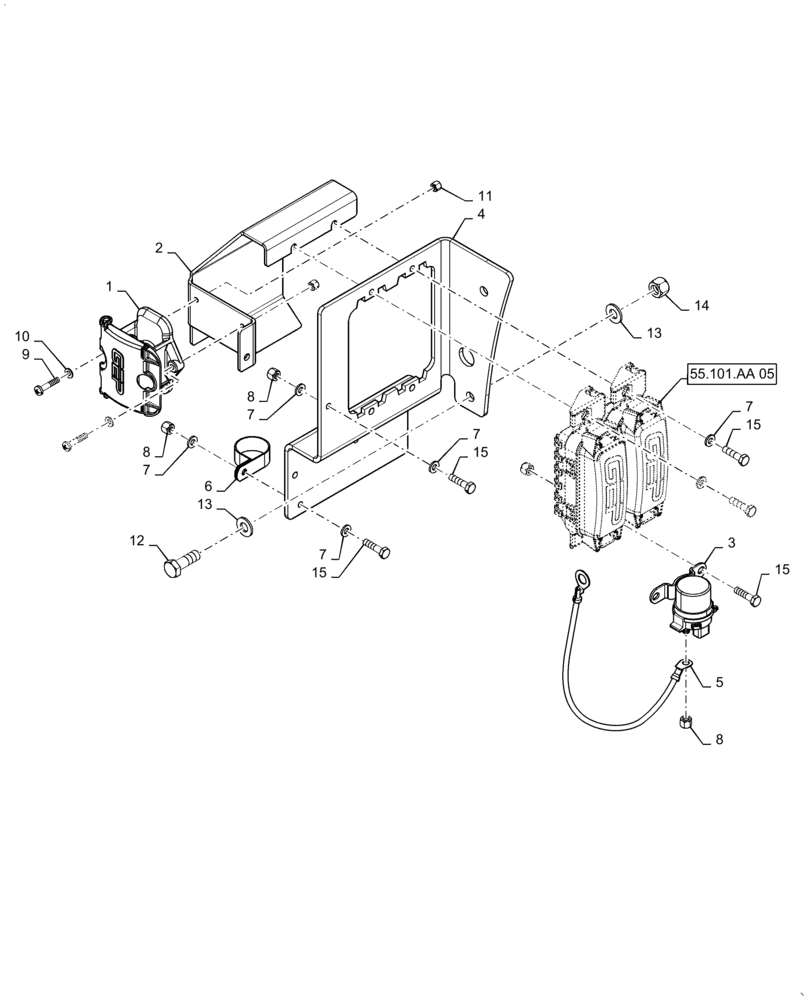 Схема запчастей Case 621F - (55.101.AA[03]) - RELAY, FUSE BOX, HOLDER (55) - ELECTRICAL SYSTEMS