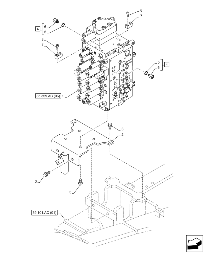 Схема запчастей Case CX350D LC - (35.359.AB[05]) - VAR - 461863 - CONTROL VALVE, MOUNTING, BRACKET, CLAMSHELL BUCKET, ROTATION, W/ ELECTRICAL PROPORTIONAL CONTROL (35) - HYDRAULIC SYSTEMS