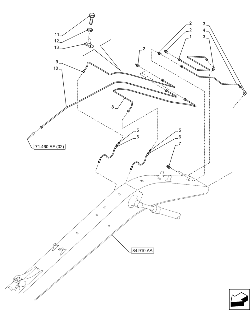 Схема запчастей Case CX250D LC LR - (71.460.AF[01]) - LUBRICATION LINE (71) - LUBRICATION SYSTEM