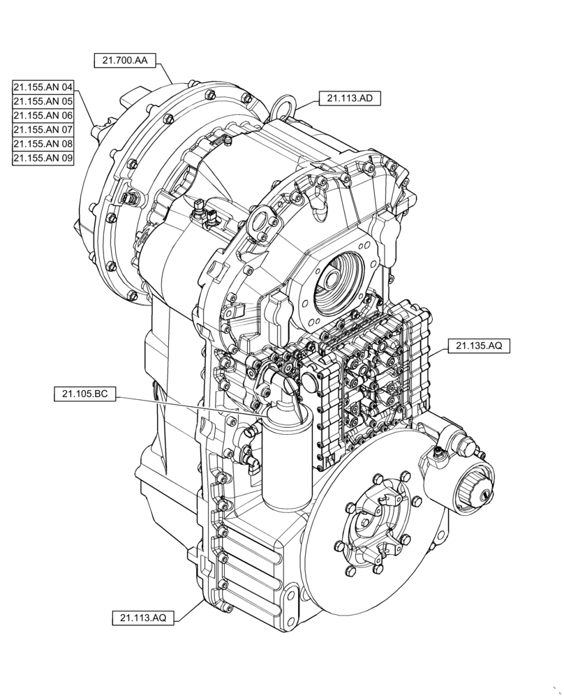 Схема запчастей Case 721F - (00.000.21) - PICTORIAL INDEX - TRANSMISSION (00) - GENERAL & PICTORIAL INDEX