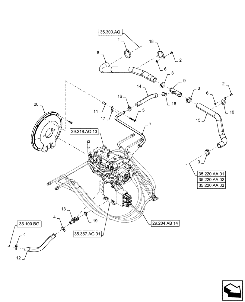 Схема запчастей Case TR340 - (29.204.AB[04]) - HYDROSTATIC PUMP, SUPPLY LINES, E-H CONTROLS (29) - HYDROSTATIC DRIVE