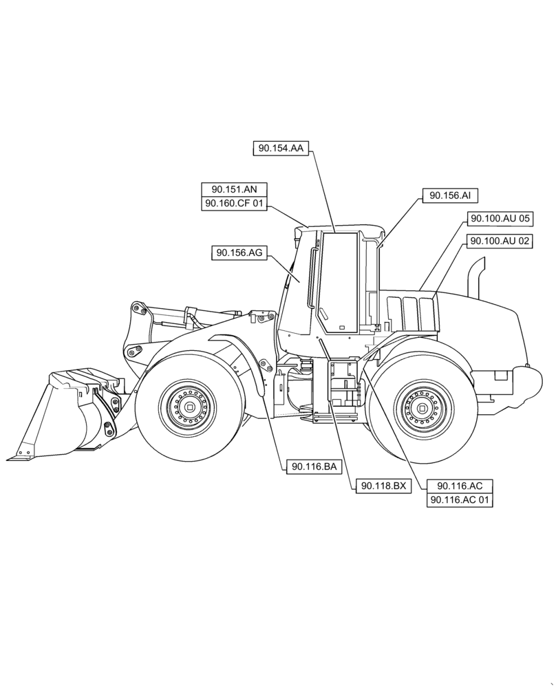 Схема запчастей Case 621F - (00.000.90[02]) - PICTORIAL INDEX - CAB FRAME (00) - GENERAL & PICTORIAL INDEX