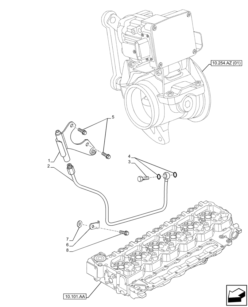 Схема запчастей Case F4HFE613A B004 - (10.254.AZ[03]) - ENGINE EXHAUST BRAKE, PIPE, WATER SUPPLY (10) - ENGINE