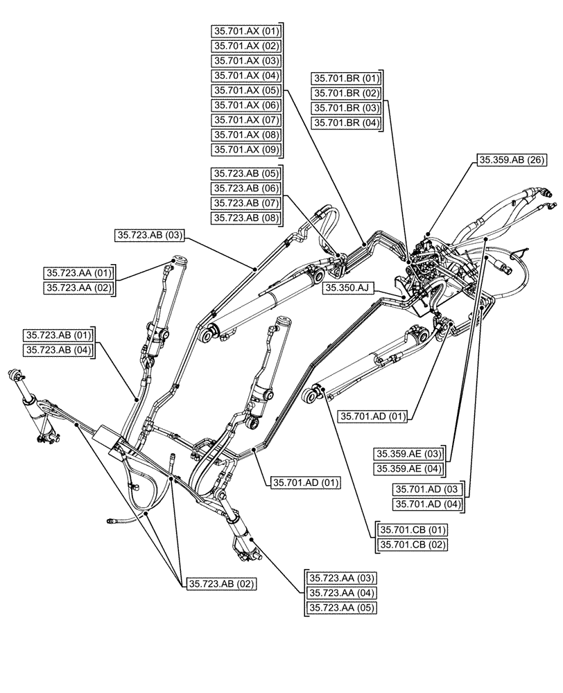 Схема запчастей Case 580N EP - (00.000.35[01]) - PICTORIAL INDEX - HYDRAULIC SYSTEMS (00) - GENERAL & PICTORIAL INDEX