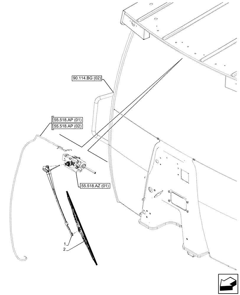 Схема запчастей Case 580SN - (55.518.AW[01]) - VAR - 423000 - CANOPY, WINDSHIELD WIPER, ARM, BLADE (55) - ELECTRICAL SYSTEMS