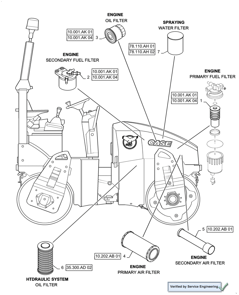 Схема запчастей Case DV45 - (05.100.03[01]) - FILTERS, DV45 (05) - SERVICE & MAINTENANCE