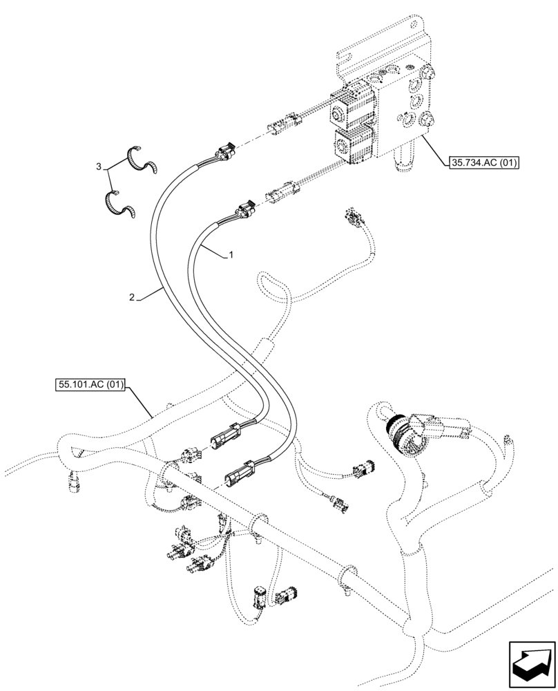 Схема запчастей Case 590SN - (55.100.AF[01]) - BACKHOE ARM, QUICK COUPLER, JUMPER (55) - ELECTRICAL SYSTEMS