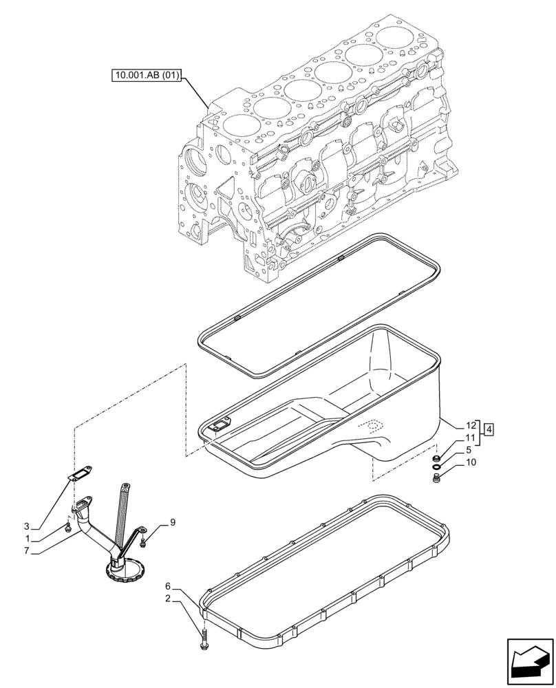 Схема запчастей Case F4HFE613A B004 - (10.102.AP) - ENGINE, OIL PAN (10) - ENGINE