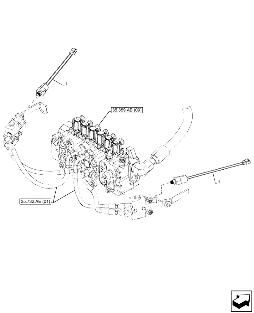 Схема запчастей Case 580N EP - (55.036.AE) - W/ HYDRAULIC STABILIZERS, PRESSURE SWITCH (55) - ELECTRICAL SYSTEMS