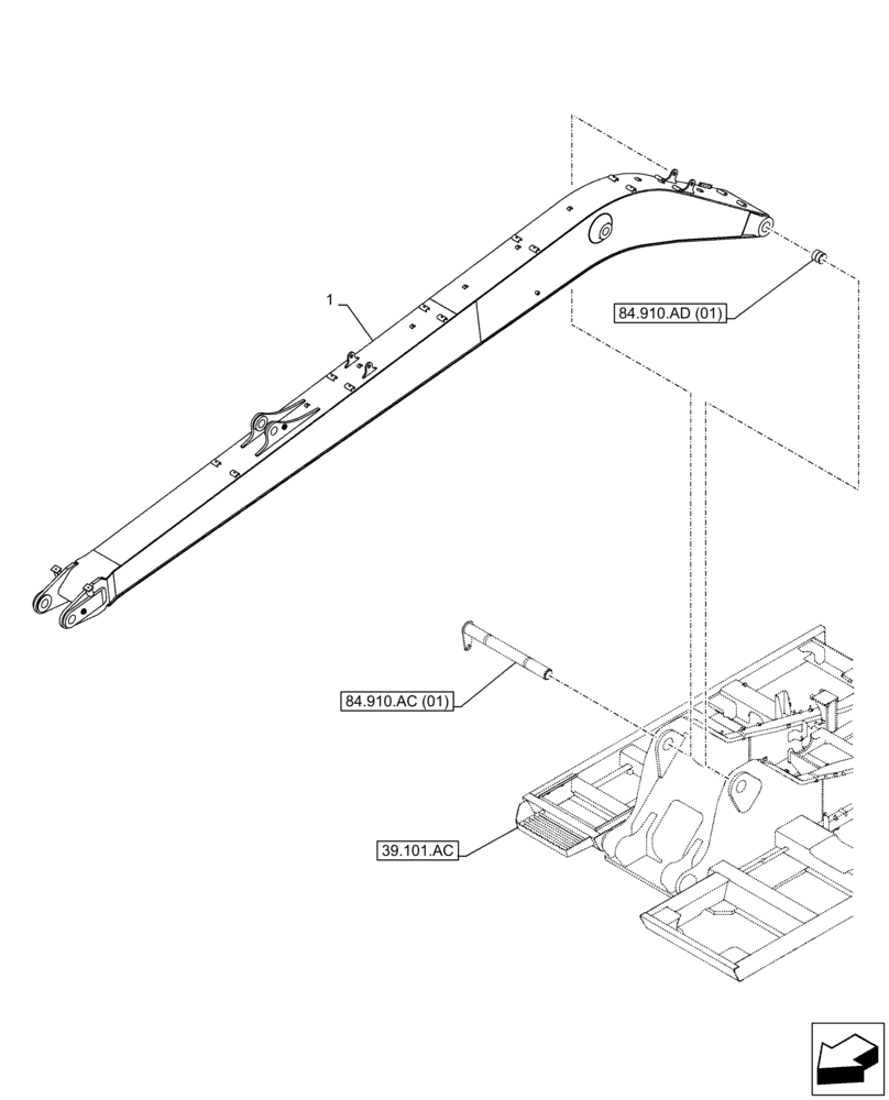 Схема запчастей Case CX250D LC LR - (84.910.AA[01]) - VAR - 461029 - BOOM (L=10.3M) (84) - BOOMS, DIPPERS & BUCKETS