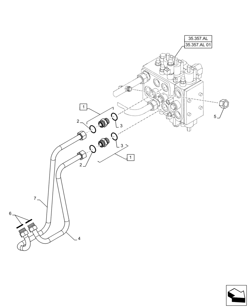 Схема запчастей Case 721F - (35.723.AB[01]) - NON-RIDE CONTROL VALVE INSTALLATION XT (35) - HYDRAULIC SYSTEMS