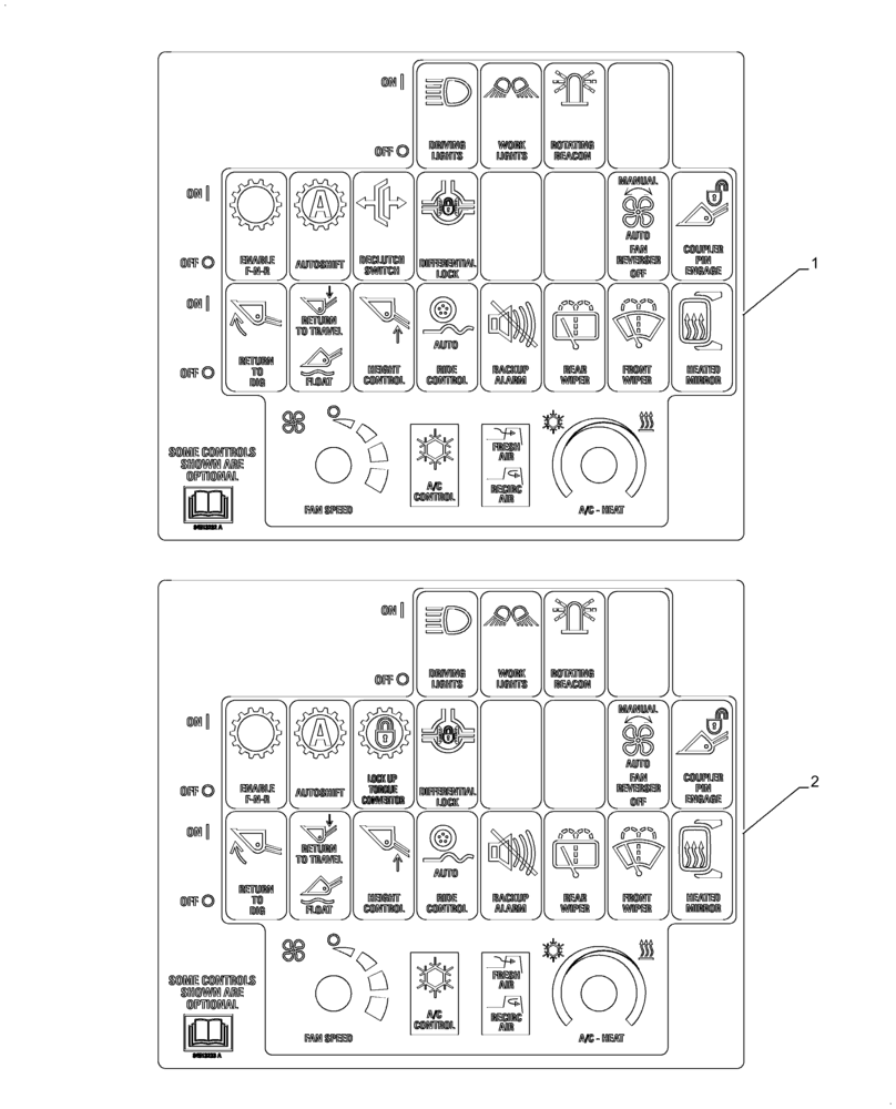 Схема запчастей Case 621F - (90.108.AC[07]) - ROCKER SWITCH DECALS (90) - PLATFORM, CAB, BODYWORK AND DECALS