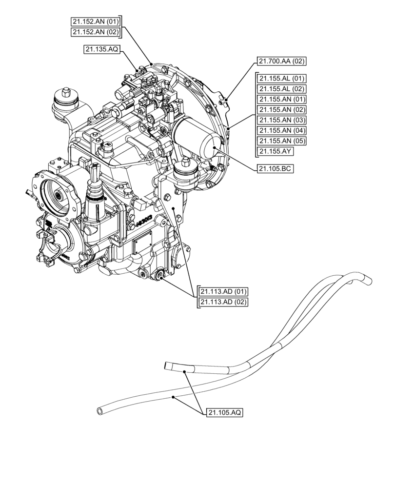 Схема запчастей Case 580SN WT - (21.000.00[03]) - SECTION INDEX - TRANSMISSION, POWERSHIFT (21) - TRANSMISSION