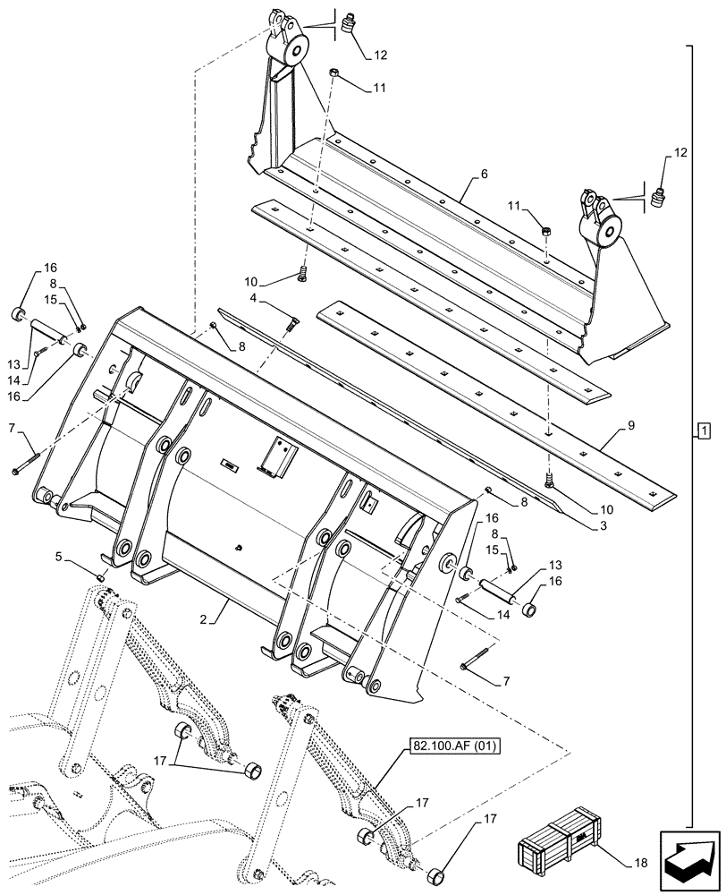 Схема запчастей Case 580SN - (82.300.AN[02]) - VAR - 747863 - BUCKET, 1 YD - 82INCH/2083MM 4-IN-1 (82) - FRONT LOADER & BUCKET