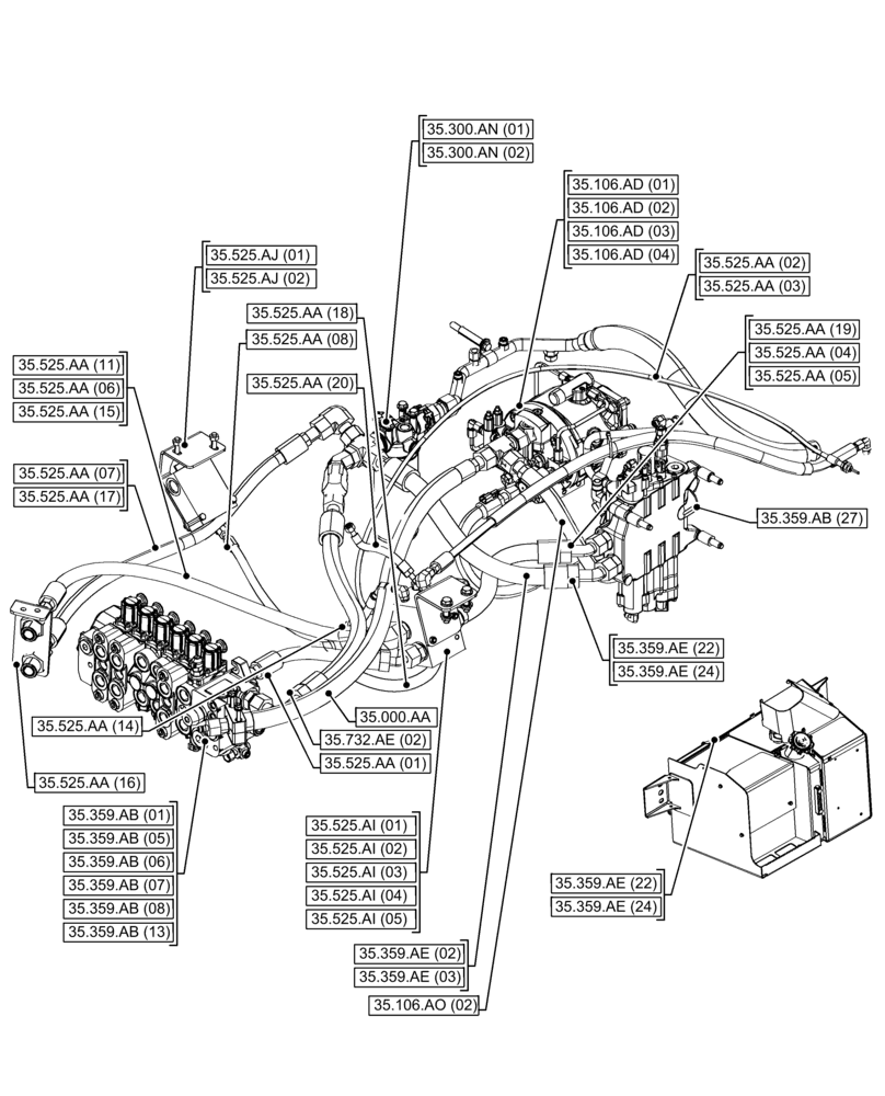 Схема запчастей Case 580N EP - (00.000.35[03]) - PICTORIAL INDEX - HYDRAULIC SYSTEMS (00) - GENERAL & PICTORIAL INDEX