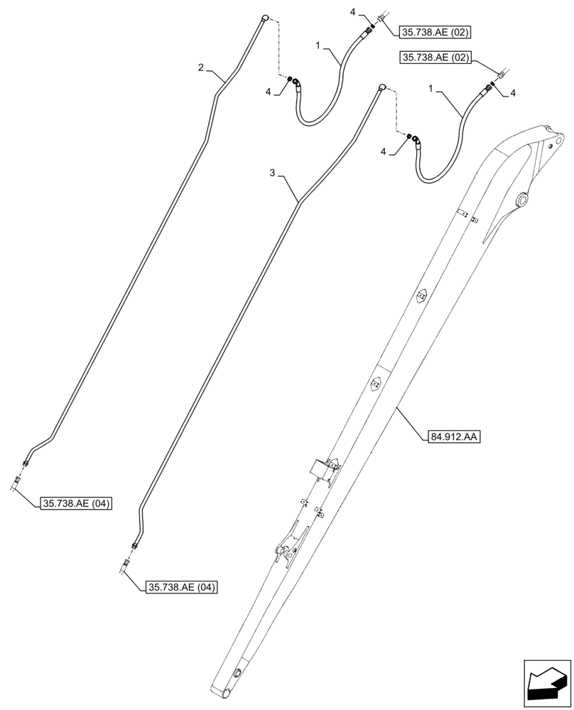 Схема запчастей Case CX250D LC LR - (35.738.AE[03]) - VAR - 481238 - BUCKET CYLINDER, LINES (ARM L=8M) (35) - HYDRAULIC SYSTEMS