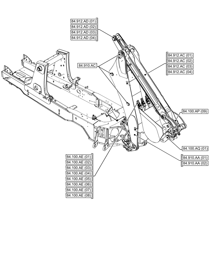 Схема запчастей Case 580N EP - (00.000.84[02]) - PICTORIAL INDEX - BOOMS, DIPPERS & BUCKET (EXTENDABLE) (00) - GENERAL & PICTORIAL INDEX