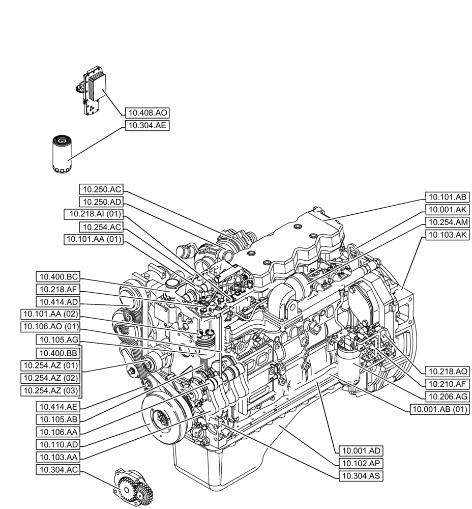 Схема запчастей Case F4HFE613A B004 - (10.000.00) - SECTION INDEX - ENGINE (10) - ENGINE