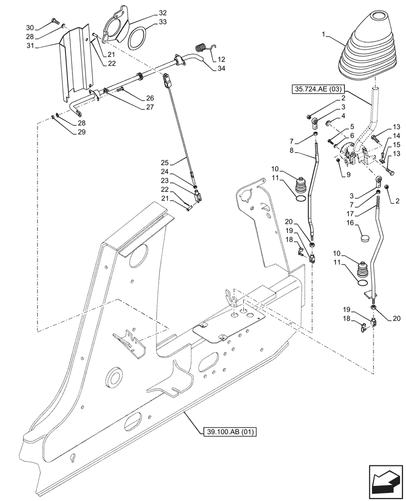 Схема запчастей Case 590SN - (35.724.AE[02]) - CONTROL, LOADER BUCKET, VARIABLE VOLUME PUMP MODELS (35) - HYDRAULIC SYSTEMS