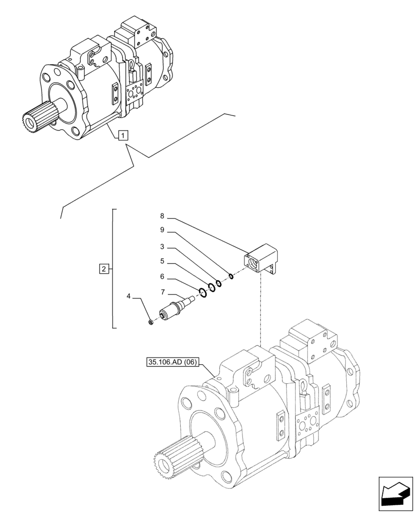 Схема запчастей Case CX300D LC - (35.106.AL[02]) - VAR - 461863 - VARIABLE DELIVERY HYDRAULIC PUMP, PROPORTIONAL VALVE, CLAMSHELL BUCKET, ROTATION, W/ ELECTRICAL PROPORTIONAL CONTROL, COMPONENTS (35) - HYDRAULIC SYSTEMS