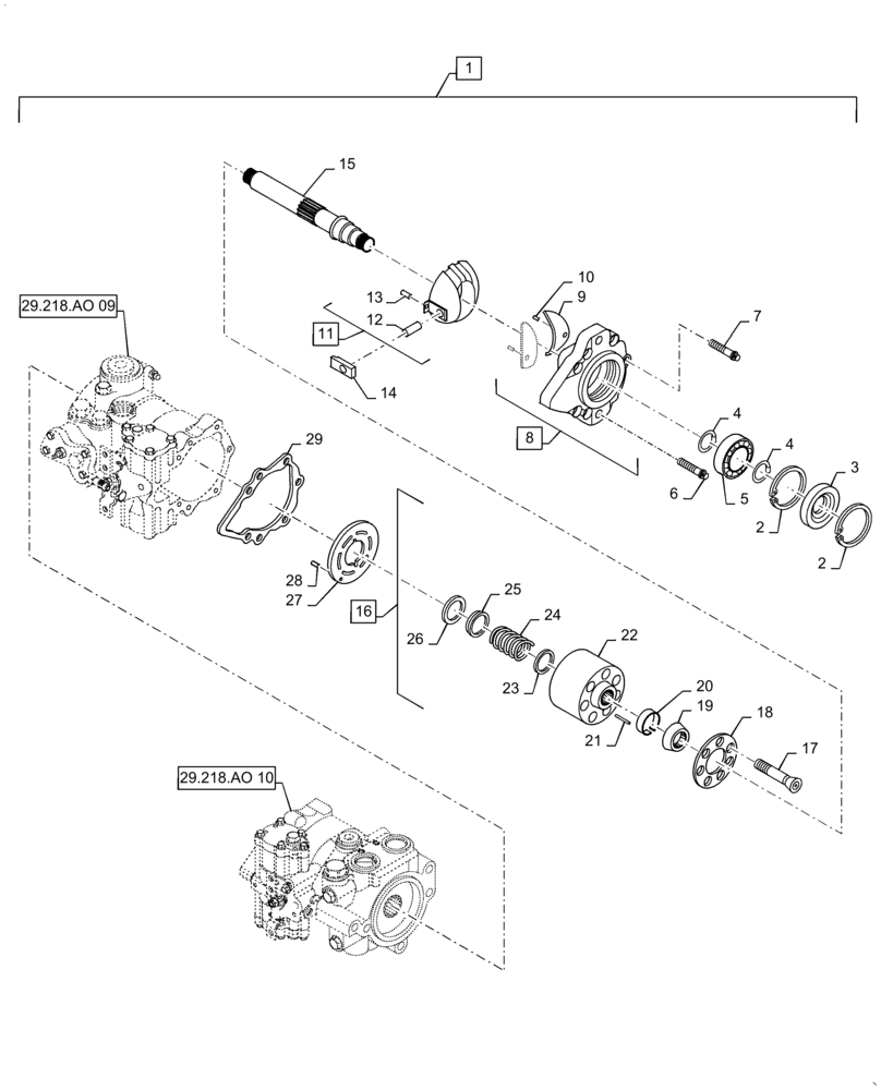 Схема запчастей Case SV280 - (29.218.AO[08]) - HYDROSTATIC PUMP, 46CC, MECHANICAL, CONTROL, FRONT (29) - HYDROSTATIC DRIVE