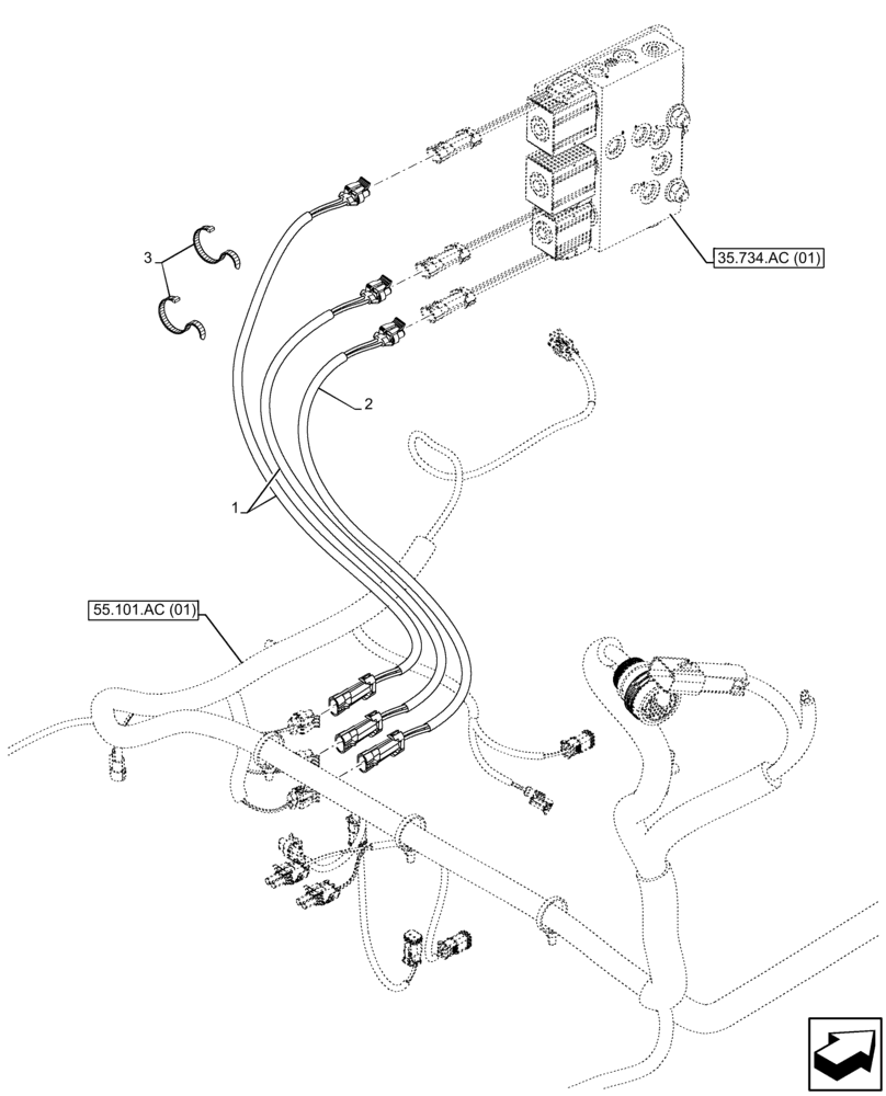 Схема запчастей Case 580SN WT - (55.100.AF[02]) - BACKHOE ARM, QUICK COUPLER, JUMPER (55) - ELECTRICAL SYSTEMS