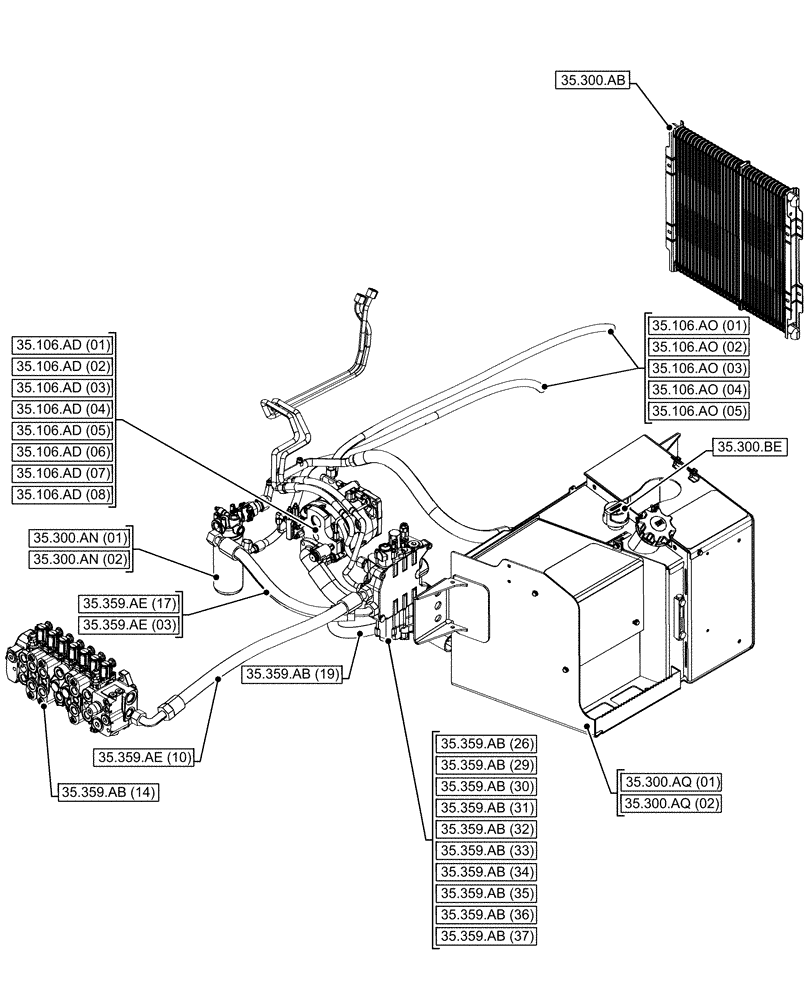 Схема запчастей Case 590SN - (00.000.35[04]) - PICTORIAL INDEX - HYDRAULIC SYSTEMS (00) - GENERAL & PICTORIAL INDEX
