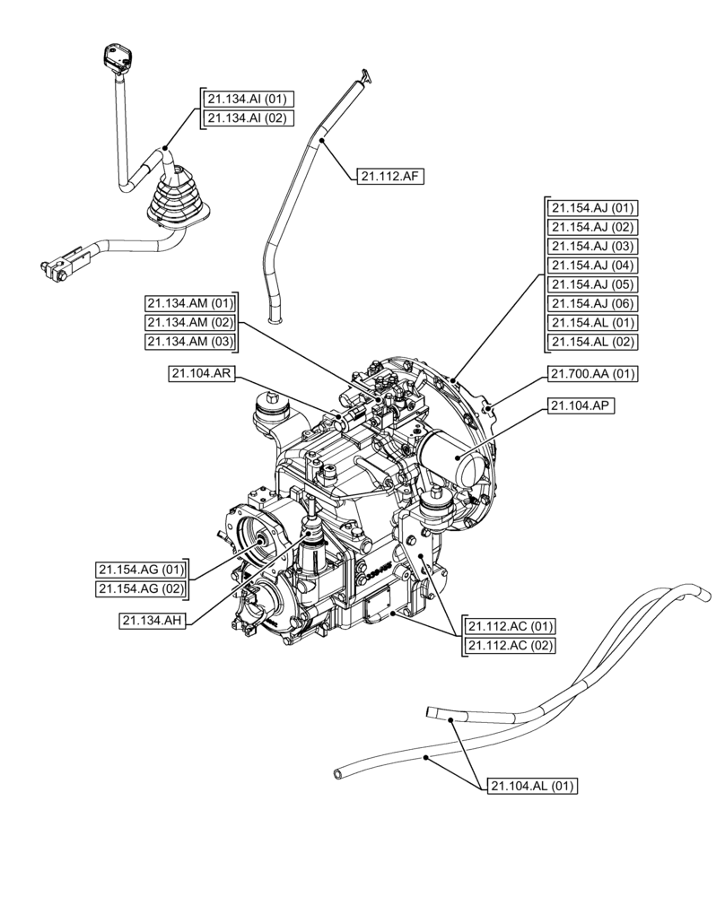 Схема запчастей Case 580N EP - (21.000.00[01]) - SECTION INDEX - TRANSMISSION, POWERSHUTTLE (21) - TRANSMISSION
