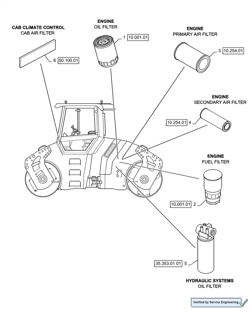 Схема запчастей Case DV207 - (05.100.03[01]) - FILTERS, DV207 (05) - SERVICE & MAINTENANCE