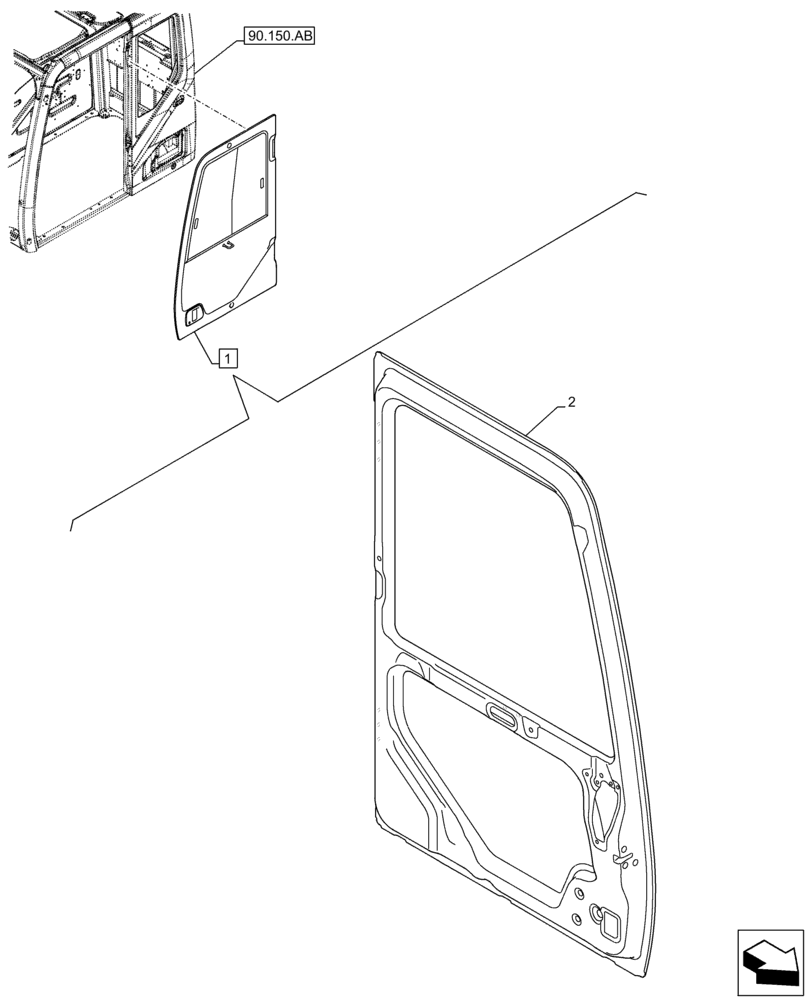 Схема запчастей Case CX300D LC - (90.154.AA) - CAB DOOR (90) - PLATFORM, CAB, BODYWORK AND DECALS