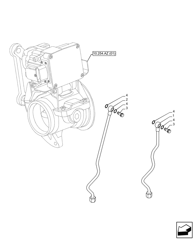 Схема запчастей Case F4HFE413V B001 - (10.254.AZ[02]) - ENGINE EXHAUST BRAKE, PIPE, WATER SUPPLY (10) - ENGINE