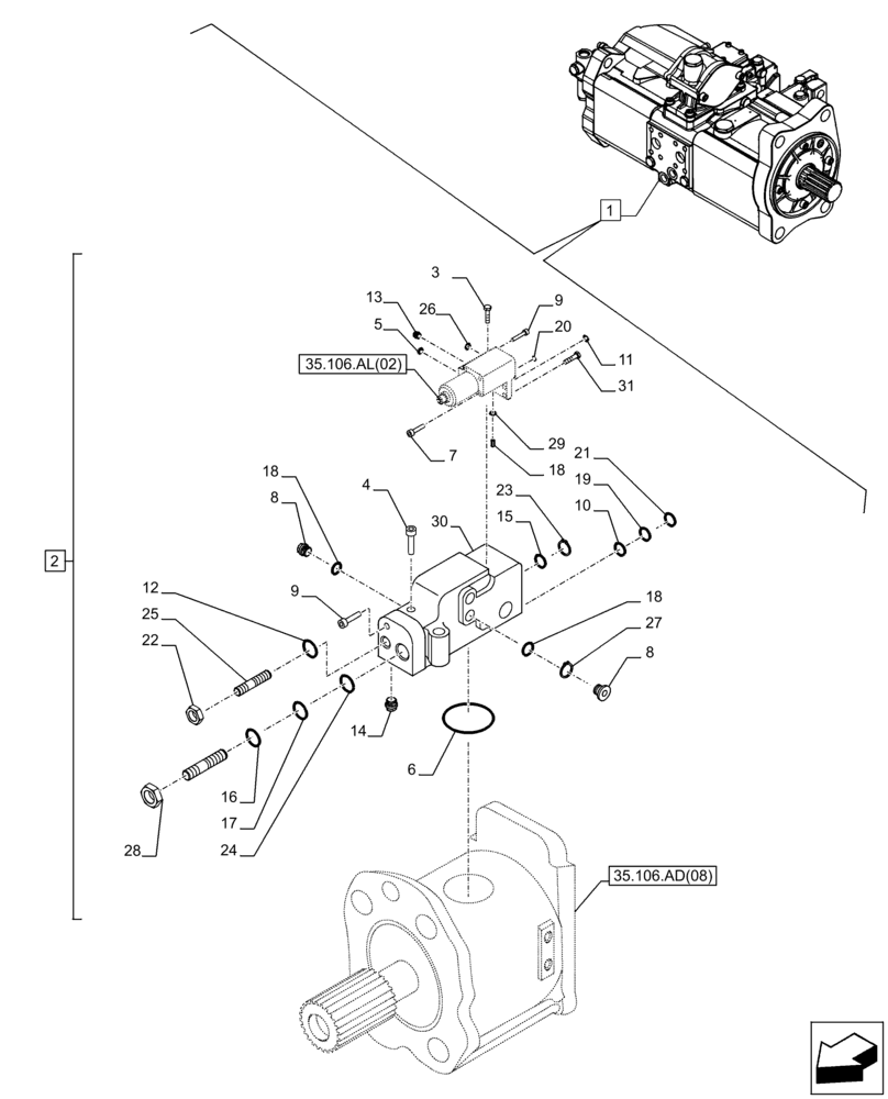 Схема запчастей Case CX300D LC - (35.106.AD[06]) - VAR - 461863 - VARIABLE DELIVERY HYDRAULIC PUMP, CLAMSHELL BUCKET, ROTATION, W/ELECTRICAL PROPORTIONAL, CONTROL, COMPONENTS (35) - HYDRAULIC SYSTEMS