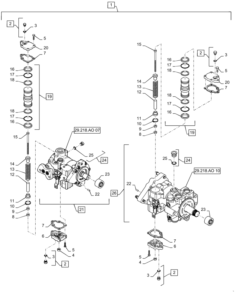 Схема запчастей Case SR240 - (29.218.AO[12]) - HYDROSTATIC PUMP, 46CC, MECHANICAL, CONTROL, REAR (29) - HYDROSTATIC DRIVE