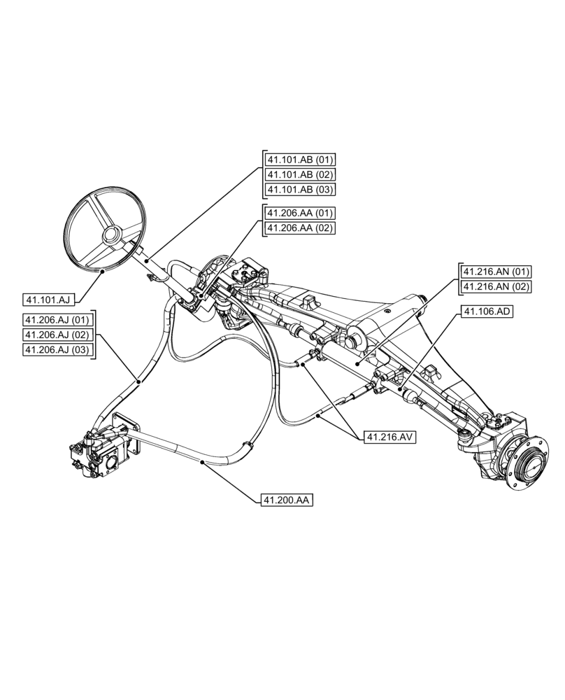 Схема запчастей Case 580N EP - (00.000.41) - PICTORIAL INDEX - STEERING 2WD (00) - GENERAL & PICTORIAL INDEX