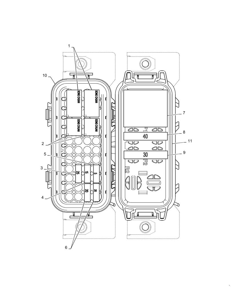 Схема запчастей Case 621F - (55.101.AA[05]) - FUSE HOLDER, RELAY, ASSY (55) - ELECTRICAL SYSTEMS